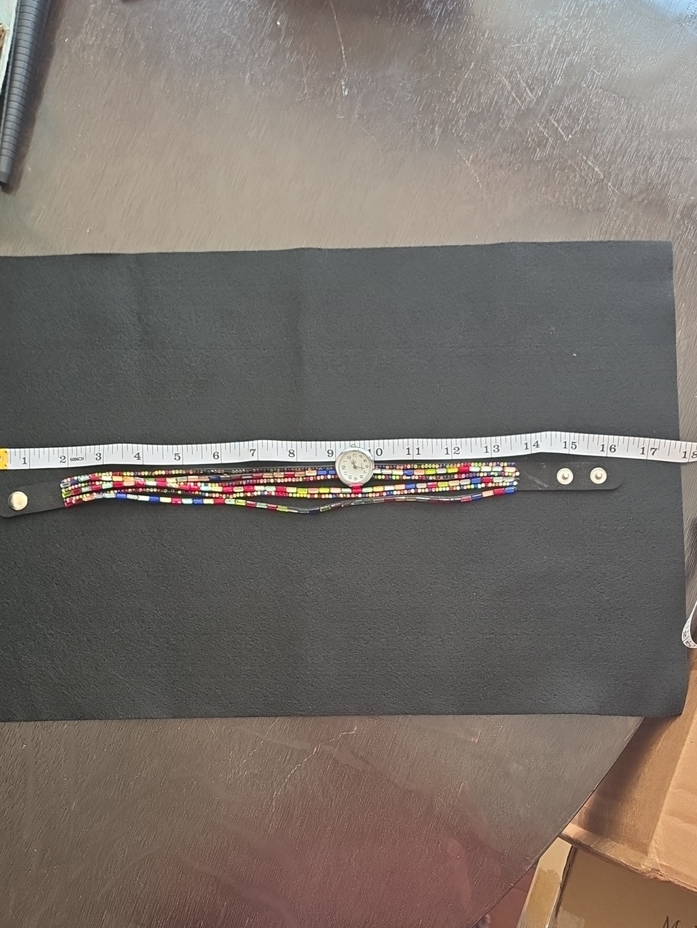 Multi-Color Seed Bead Multi-Strand Bracelet with Black Strap